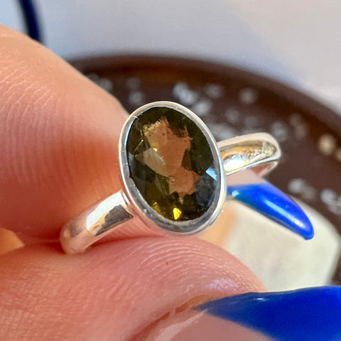 Larger Stone Moldavite Ring | Moldavite Ring Faceted | Moldavite Ring Authentic | Moldavite Cut and Polished | Large Faceted Moldavite