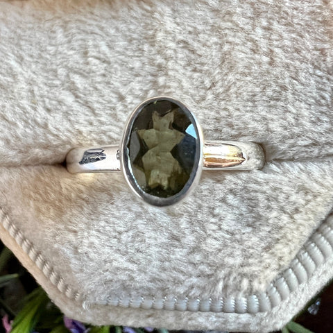 Larger Stone Moldavite Ring | Moldavite Ring Faceted | Moldavite Ring Authentic | Moldavite Cut and Polished | Large Faceted Moldavite